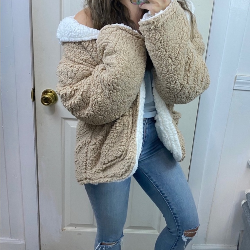 Love Tree Tan Reversible Sherpa Jacket